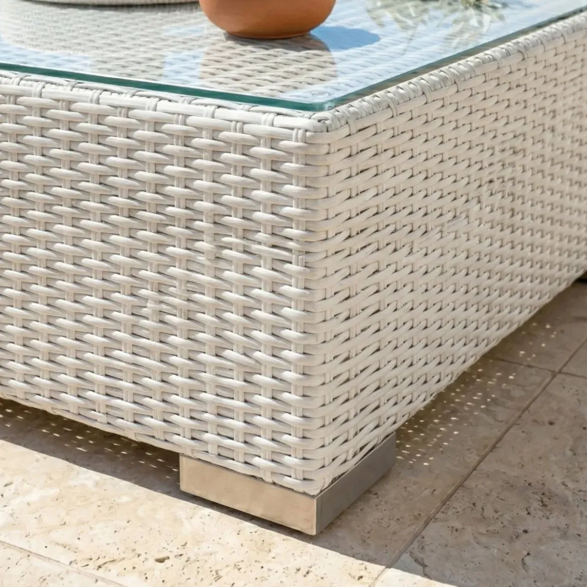 Tavolino da giardino quadrato in resina intrecciata Palma Bianco