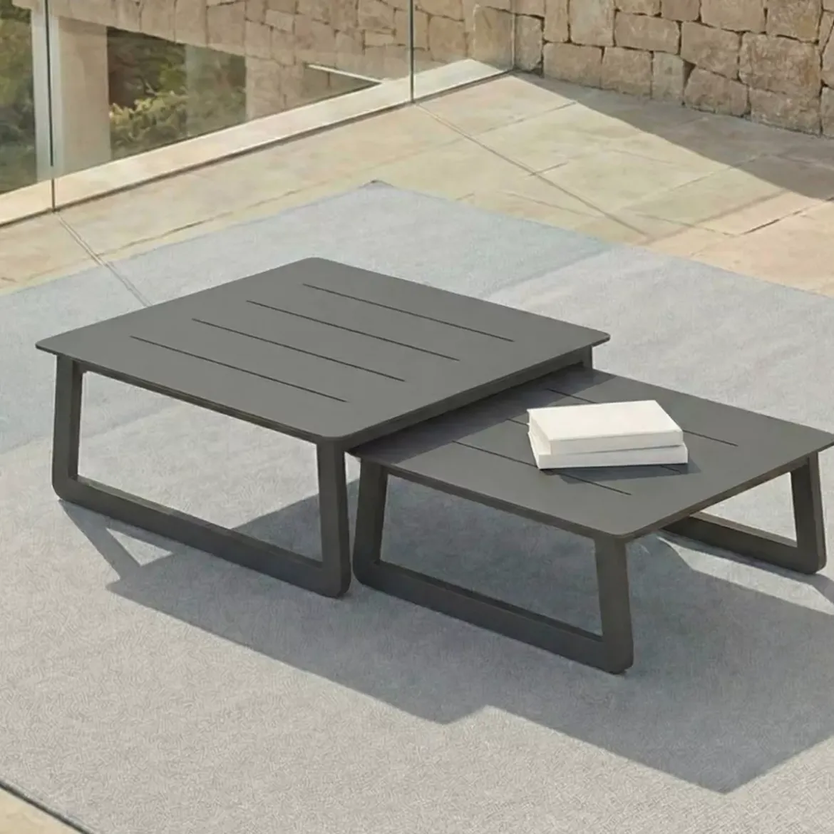 Tavolino da giardino quadrato in alluminio (70 x 70 cm) Long Beach Grigio antracite