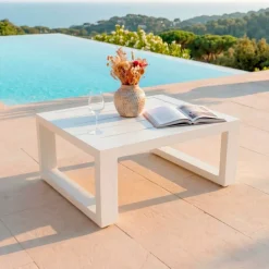 Tavolino da giardino rettangolare in alluminio (94 x 72 cm) Elba Bianco