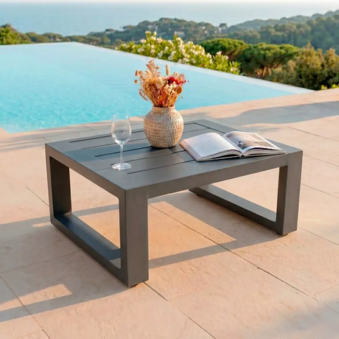 Tavolino da giardino rettangolare in alluminio (94 x 72 cm) Elba Grigio antracite
