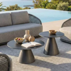 Tavolino da giardino rotondo in ceramica (D60 cm) Riviera Grigio antracite