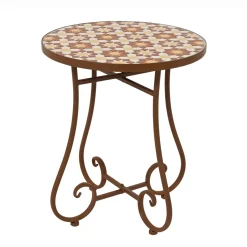 Tavolino d'appoggio rotondo in mosaico (H46 x D39 cm) Madrid Marrone