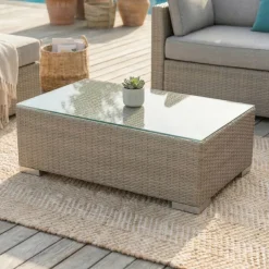 Tavolino rettangolare in resina intrecciata Palma Grigio