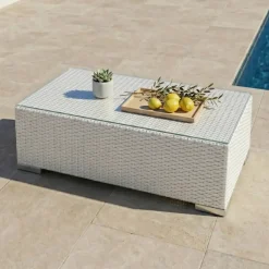 Tavolino rettangolare in resina intrecciata Palma Bianco