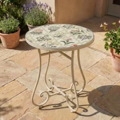 Tavolino rotondo in mosaico (H46 x D39 cm) Coimbra Crema