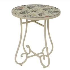 Tavolino rotondo in mosaico (H46 x D39 cm) Coimbra Crema