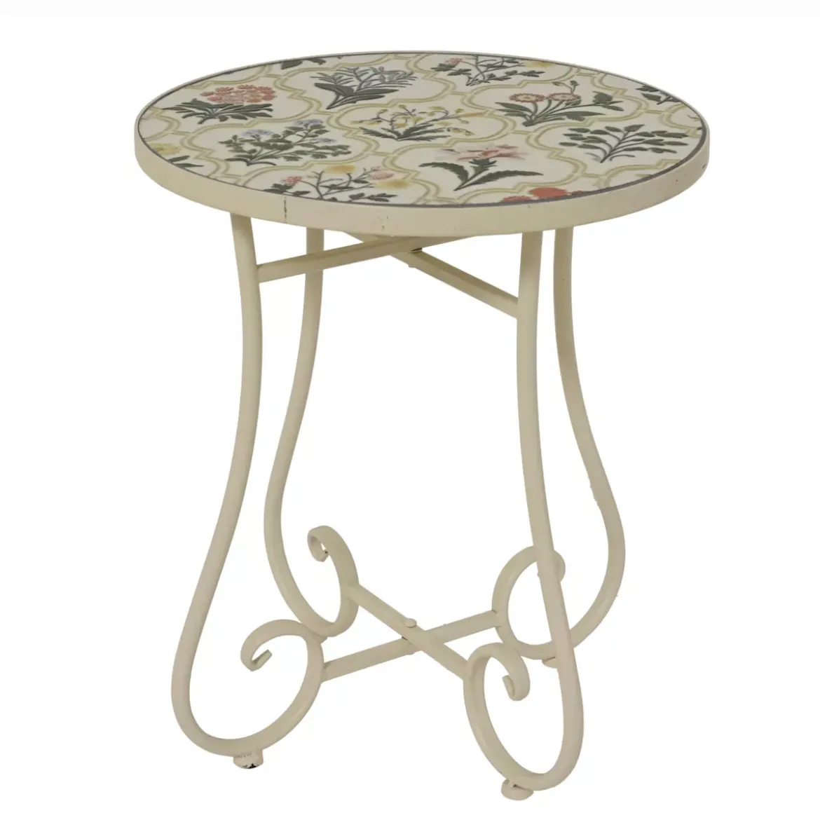 Tavolino rotondo in mosaico (H46 x D39 cm) Coimbra Crema