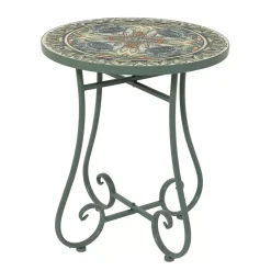 Tavolino rotondo in mosaico (H46 x D39 cm) Cancùn Verde salvia
