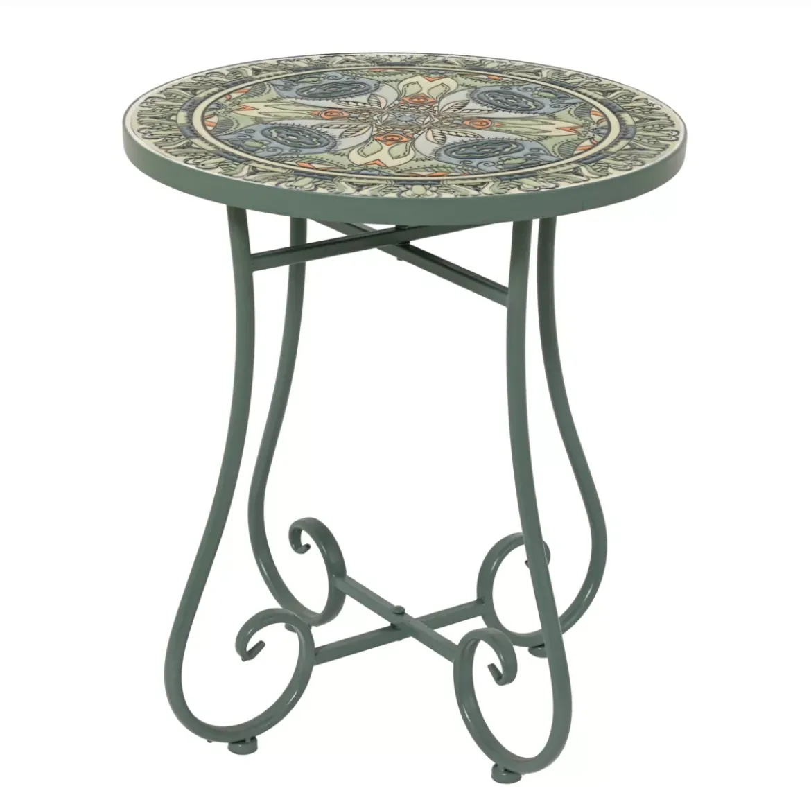 Tavolino rotondo in mosaico (H46 x D39 cm) Cancùn Verde salvia