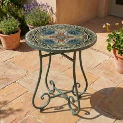 Tavolino rotondo in mosaico (H46 x D39 cm) Cancùn Verde salvia