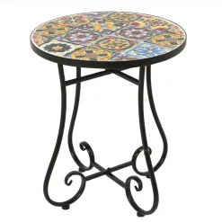 Tavolino rotondo in mosaico (H46 x D39 cm) Braga Multicolore