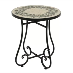 Tavolino rotondo in mosaico (H46 x D39 cm) Atene Beige