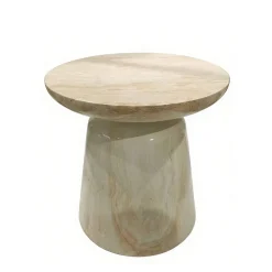 Tavolino basso rotondo in magnesio ossidato effetto travertino (H40 cm) Prisma Effetto travertino