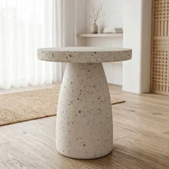 Tavolino basso rotondo in magnesio ossidato (H45 cm) Modula Effetto travertino