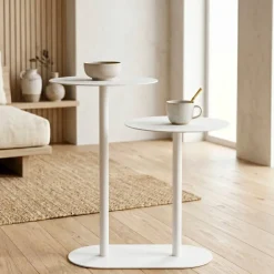 Tavolino in metallo a 2 livelli (H53 cm) Luga Bianco