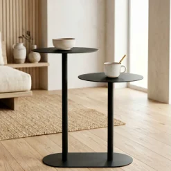 Tavolino in metallo a 2 livelli (H53 cm) Luga Nero