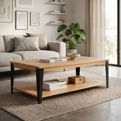 Tavolino rettangolare in rovere massiccio (120 cm) Bristol Naturale