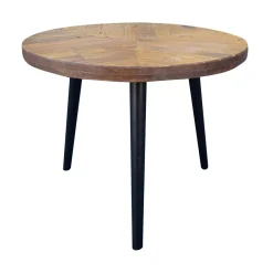 Tavolino rotondo in legno (Alt 40 cm) Davao Nero e marrone