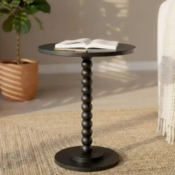 Tavolino rotondo in legno (H61,5 cm) Banita Nero