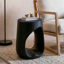 Tavolino rotondo in magnesio ossidato (H50,8 cm) Baylim Nero