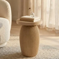 Tavolino rotondo in magnesio ossidato (H52 cm) Berla Marrone
