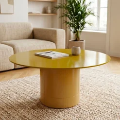 Tavolino rotondo in vetro e MDF (H42 cm) Jila Giallo