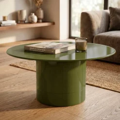 Tavolino rotondo in vetro e MDF (H42 cm) Jila Verde
