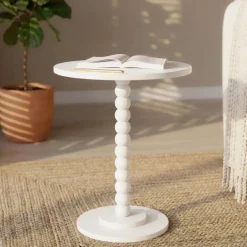 Tavolino tondo in legno (H61,5 cm) Banita Bianco