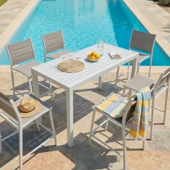 Tavolo alto in alluminio 6 posti (160 x Alt 105 cm) Murano Bianco