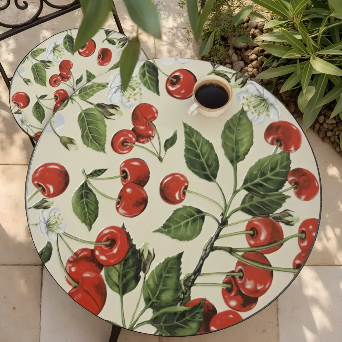 Tavolo bistro rotondo pieghevole in mosaico (D58 cm) Monaco Rosso