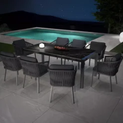 Tavolo da giardino 8 posti alluminio e ceramica (180 x 90 cm) Modena Nero marmorizzato