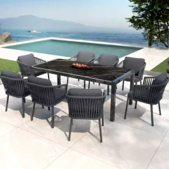 Tavolo da giardino 8 posti alluminio e ceramica (180 x 90 cm) Modena Nero marmorizzato