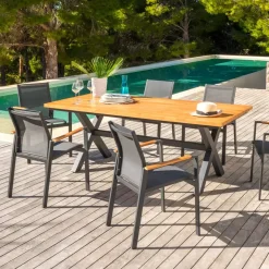 Tavolo da giardino 8 posti Alluminio/Eucalipto Bali (200 x 100 cm) Grigio antracite