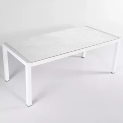 Tavolo da giardino 6 posti Alluminio/Ceramica Modena (150 x 75 cm) Bianco e grigio