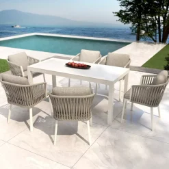 Tavolo da giardino 6 posti Alluminio/Ceramica Modena (150 x 75 cm) Bianco e grigio