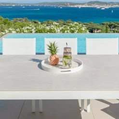 Tavolo da giardino 8 posti allumino e ceramica (180 x 90 cm) Kore Bianco e grigio chiaro