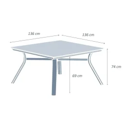 Tavolo da giardino alluminio 8 posti (136 x 136 cm) Amalfi Bianco