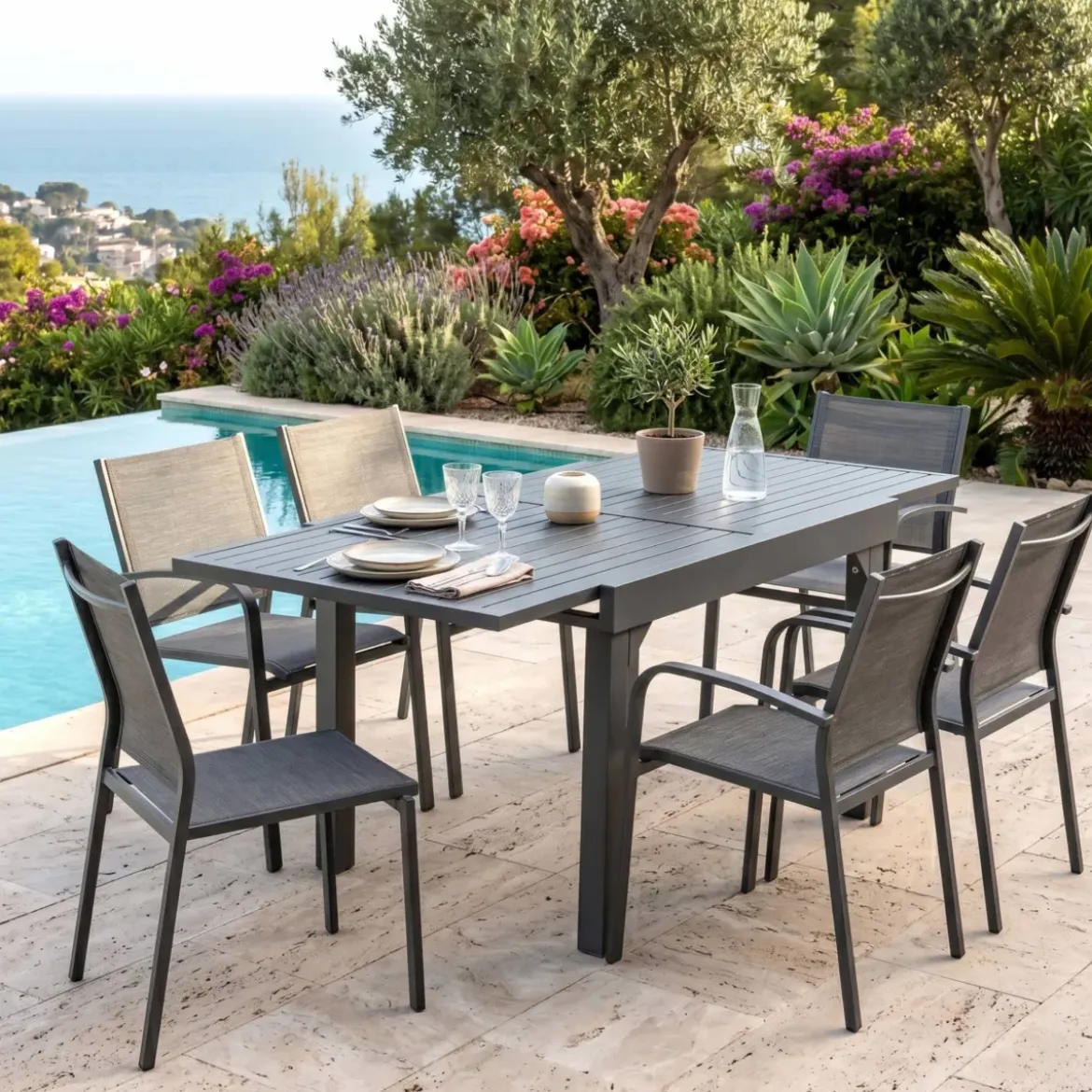 Tavolo da giardino allungabile alluminio 8 posti (90/180 x 90 cm) Murano Grigio antracite