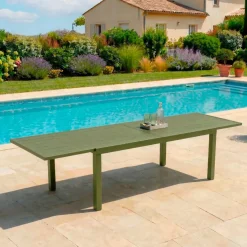 Tavolo da giardino allungabile in alluminio 12 posti (200/320 x 100 cm) Murano Verde oliva