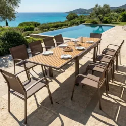 Tavolo da giardino allungabile in alluminio 12 posti (200/320 x 100 cm) Murano Bronzo e effetto legno