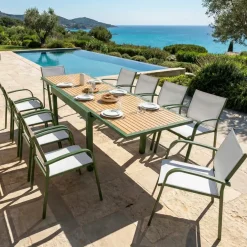 Tavolo da giardino allungabile in alluminio 12 posti (200/320 x 100 cm) Murano Verde effetto legno