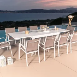 Tavolo da giardino allungabile alluminio 10 posti (135/270 x 90 cm) Murano Bianco