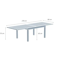 Tavolo da giardino allungabile in vetro 10 posti (135/270 x 90 cm) Murano Bianco