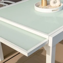 Tavolo da giardino allungabile in vetro 10 posti (135/270 x 90 cm) Murano Bianco