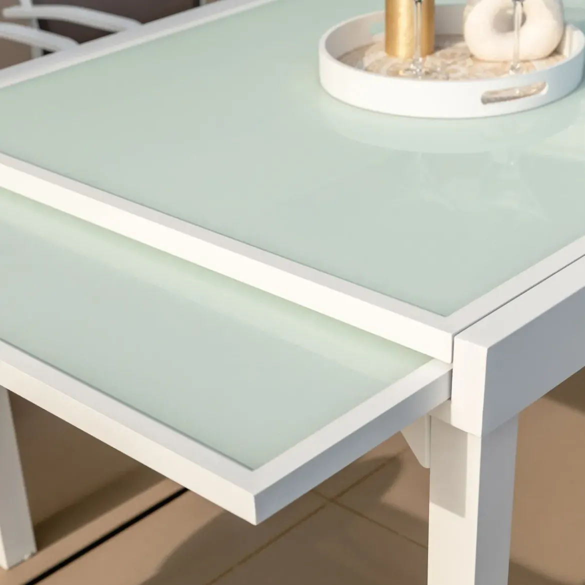 Tavolo da giardino allungabile in vetro 10 posti (135/270 x 90 cm) Murano Bianco