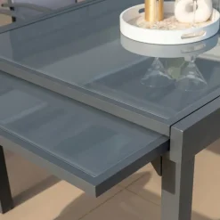 Tavolo da giardino allungabile in vetro 10 posti (135/270 x 90 cm) Murano Antracite