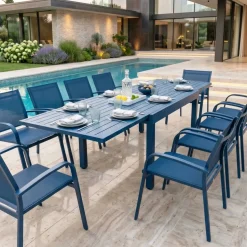 Tavolo da giardino allungabile in alluminio 10 posti (135/270 x 90 cm) Murano Blu