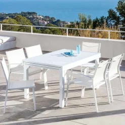 Tavolo da giardino allungabile alluminio 12 posti (200/320 x 100 cm) Murano Bianco