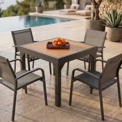 Tavolo da giardino allungabile 8 posti Alluminio effetto legno Murano (180 x 90 cm)Grigio antracite