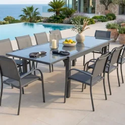Tavolo da giardino allungabile in vetro 12 posti (200/320 x 100 cm) Murano Grigio antracite